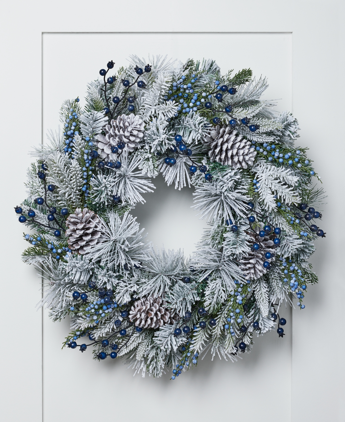 Holiday Lane Northern Holiday Green And White Flocked Pine Cone Wreath, Created For Macy's In No Color