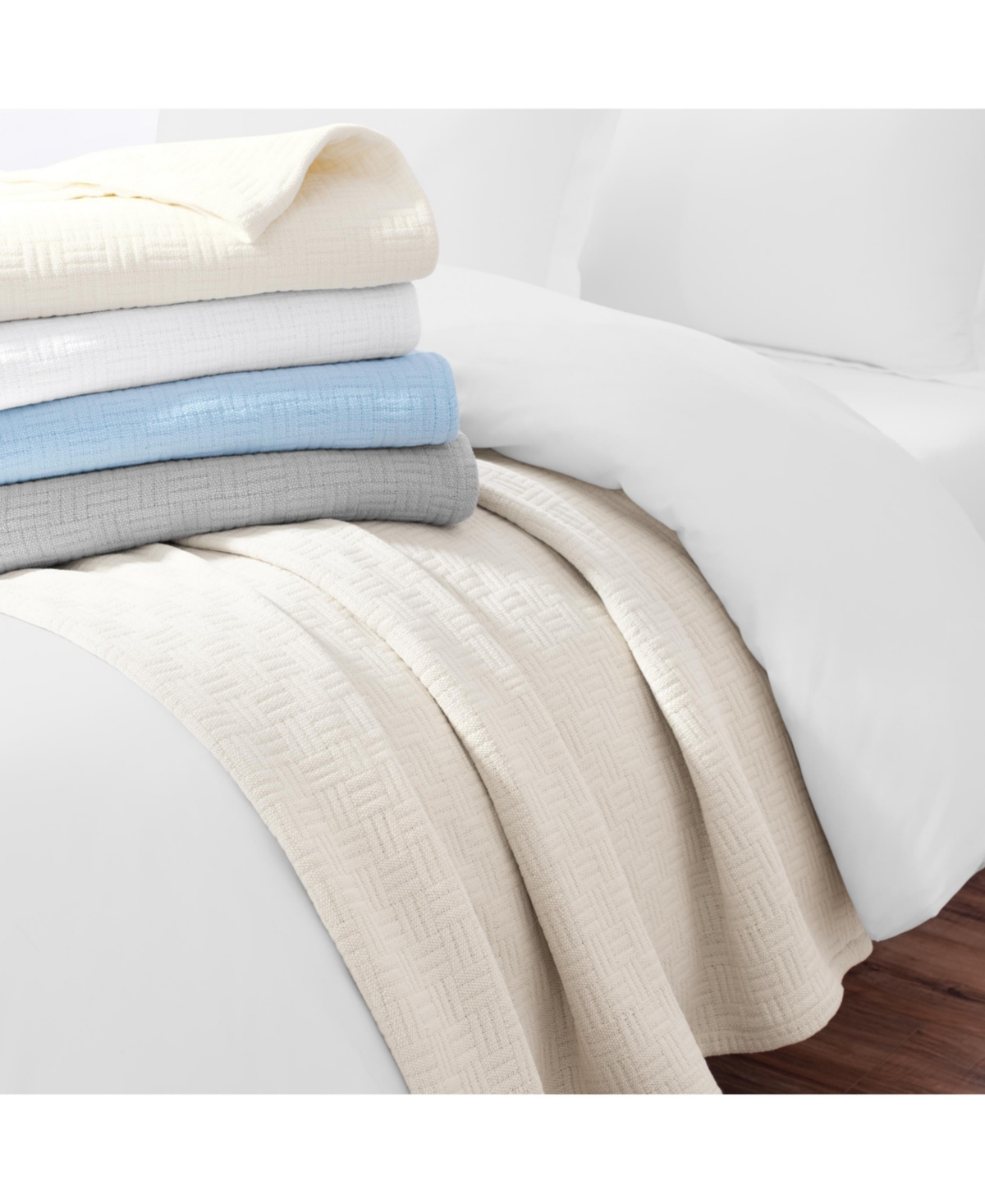 Arkwright Home Host & Home 100% Cotton Basketweave Blanket, Lightweight Blanket, 300GSM, 5 Color Options, - 90x90