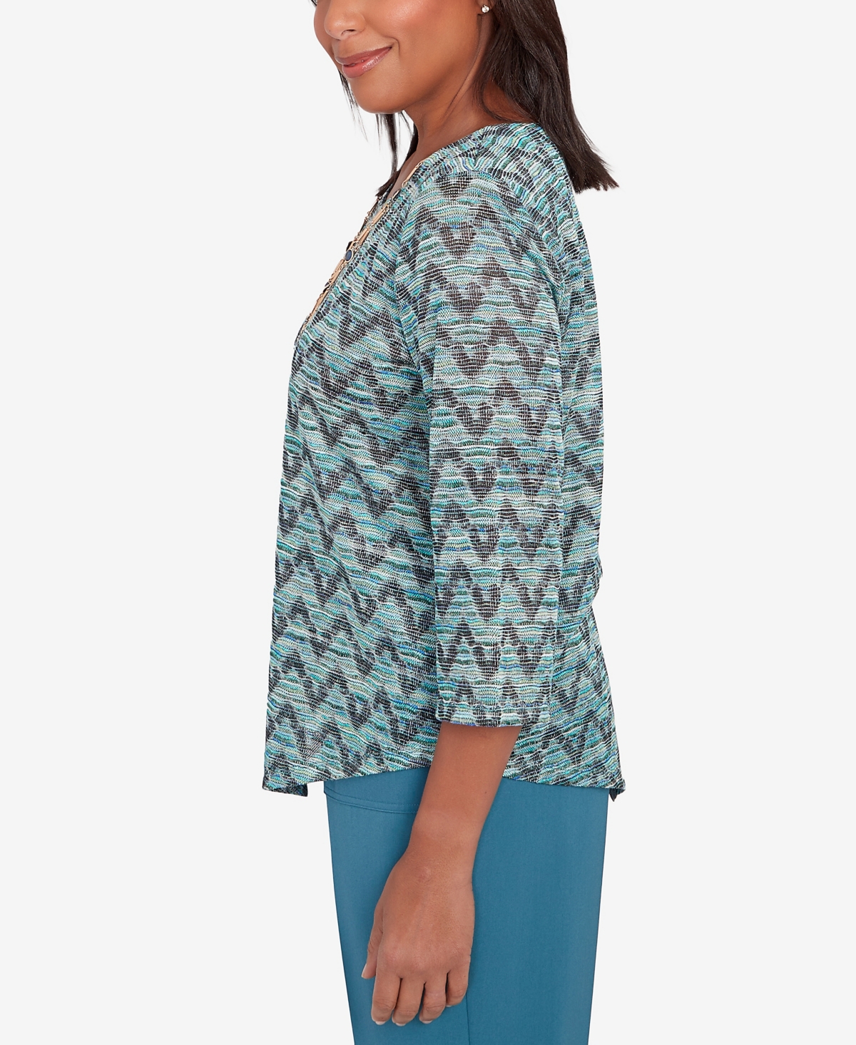 Alfred Dunner Sedona Sky Women's Novelty Space Dye Top With Necklace