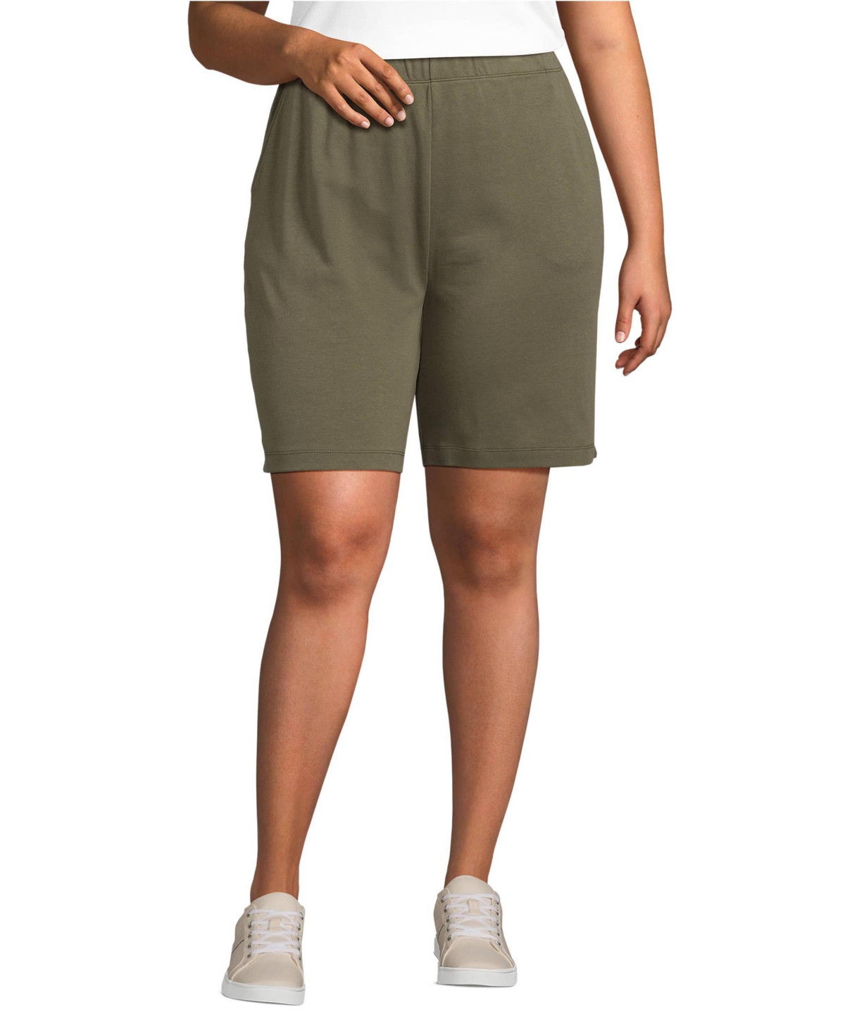 Lands End Plus Size Sport Knit High Rise Shorts Forest moss Smart Closet