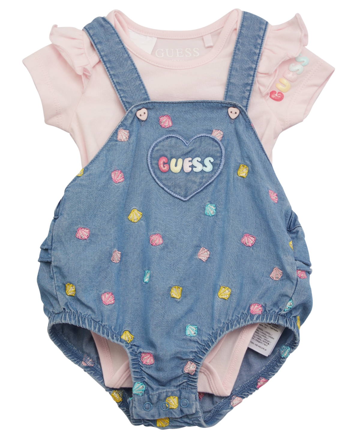 Shop Guess Baby Girls Bodysuit And Embroidered Bubble In Ballet Pink
