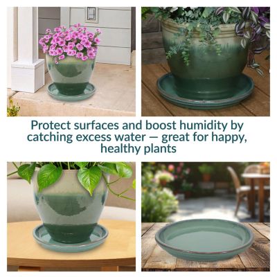 Outdoor/Indoor High-Fired Glazed UV- and Frost-Resistant Ceramic Flower Pot Planter Saucers - 2-Pack