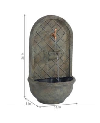 Messina 26-Inch Polystone Solar Outdoor Wall Water Fountain with Battery Backup, Pump and Panel - Florentine Stone
