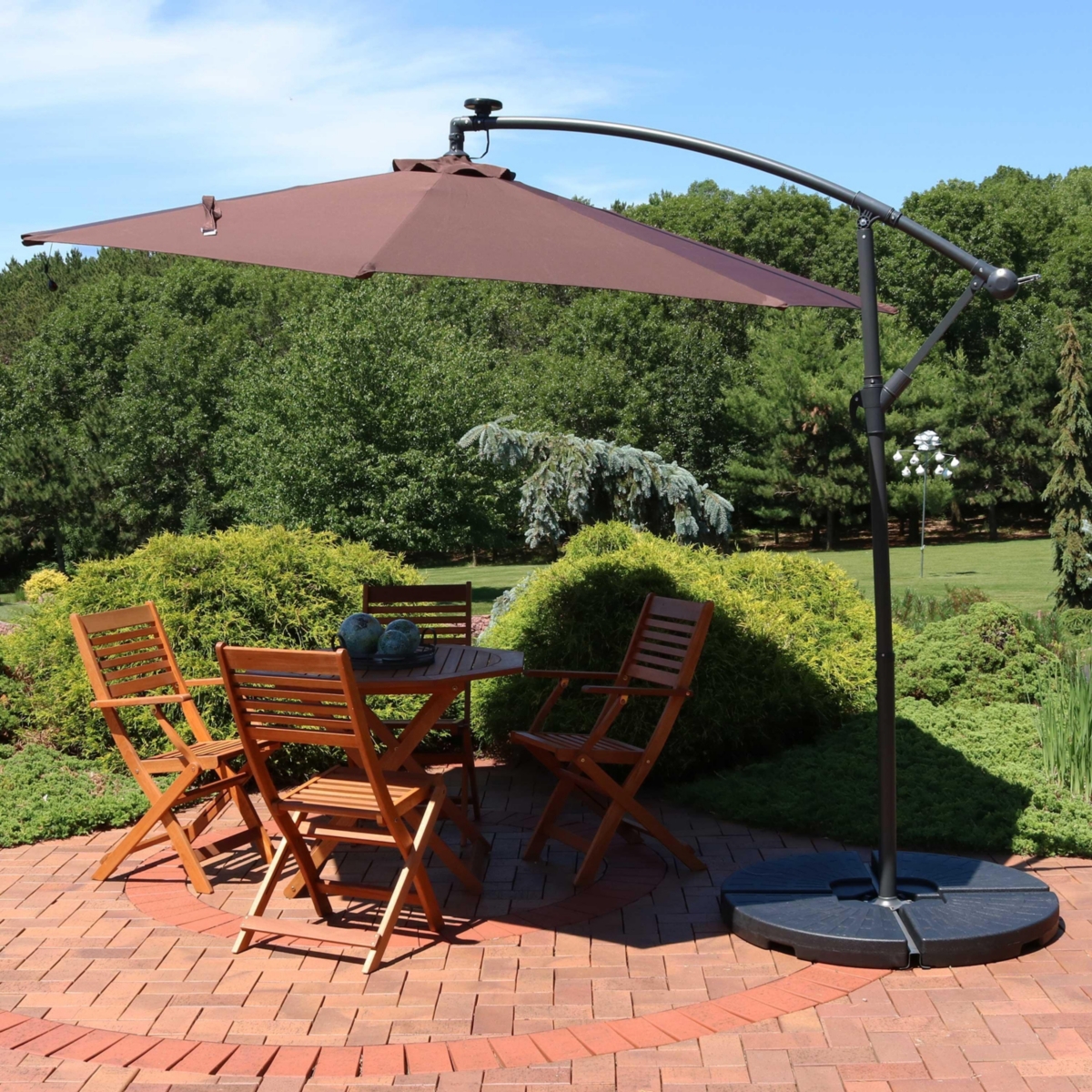 Sunnydaze Decor Solar Offset Steel Patio Umbrella with Crank -- Brown