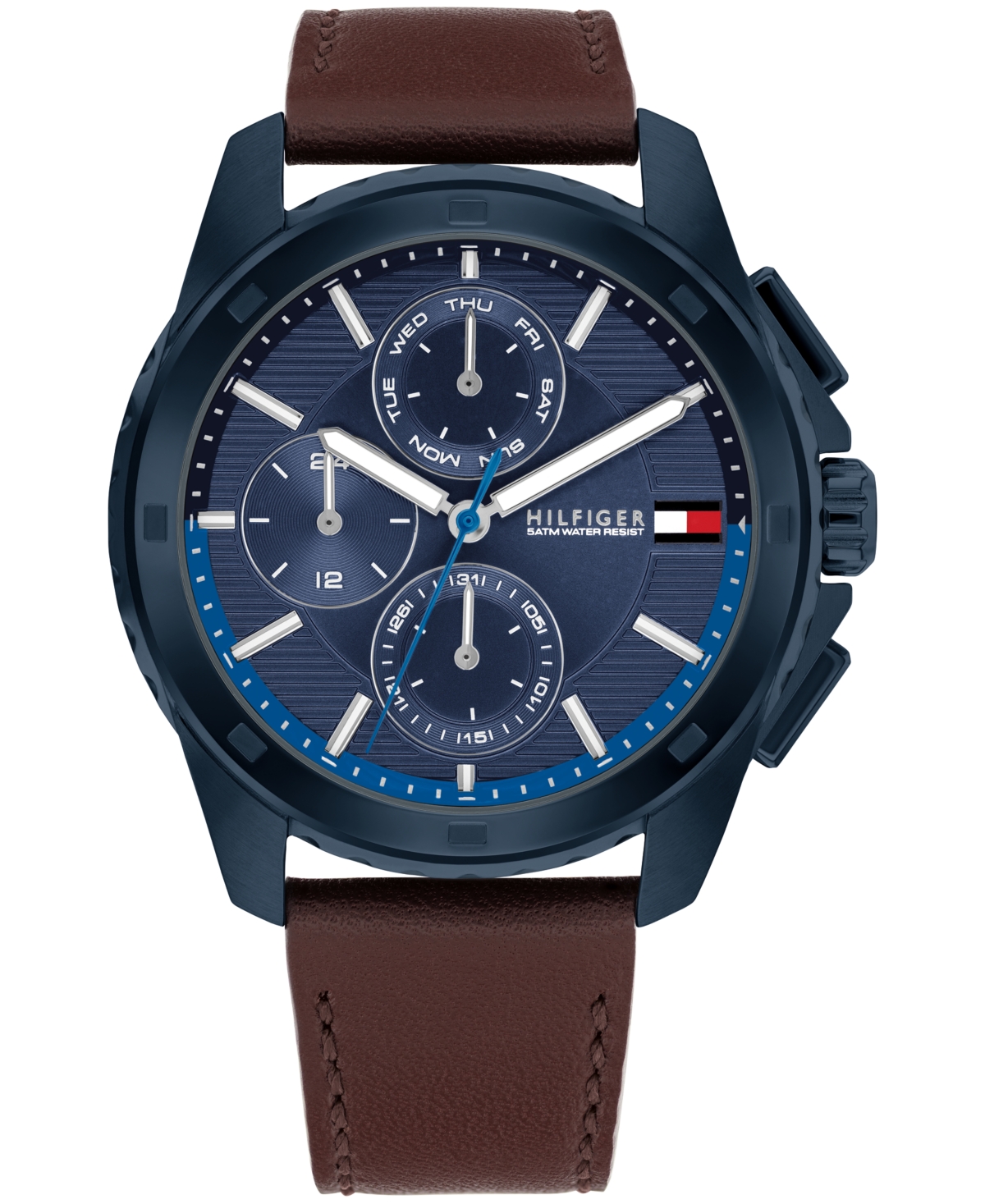 Shop Tommy Hilfiger Men's Quartz Brown Leather Watch 44mm In Blue