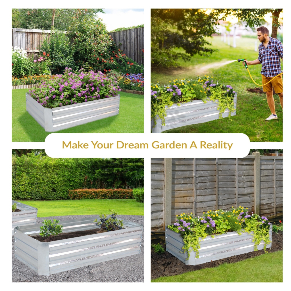 Sunnydaze Decor Galvanized Steel Rectangle Raised Garden Bed - -- Silver