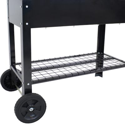 Outdoor Galvanized Steel Raised Mobile Elevated Planter Cart with Handlebar and Wheels - 43"