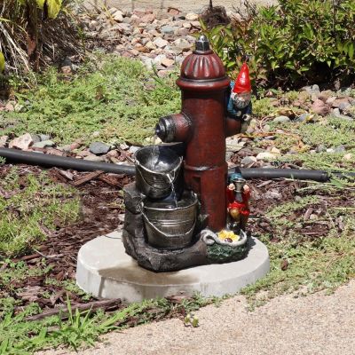 16"H Electric Polyresin Gnomes Climbing Fire Hydrant Outdoor Water Fountain with LED Light