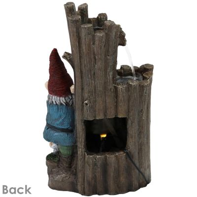 Resting Gnome 17-Inch Outdoor Water Fountain with LED Light - Electric Submersible Fountain - Polyresin