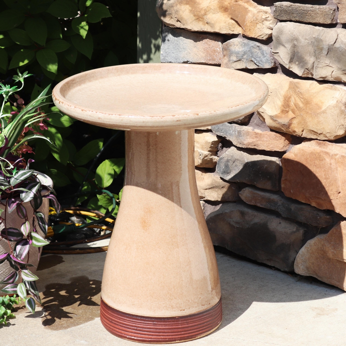 Sunnydaze Decor Duo-Tone Outdoor Glazed Ceramic Bird Bath - - Yam