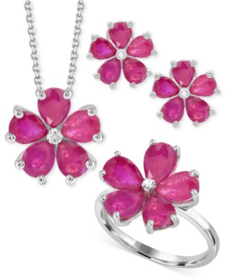 Lab-Grown Ruby (3-3/4 ct. t.w.) & Diamond Accent Flower Ring in Sterling Silver