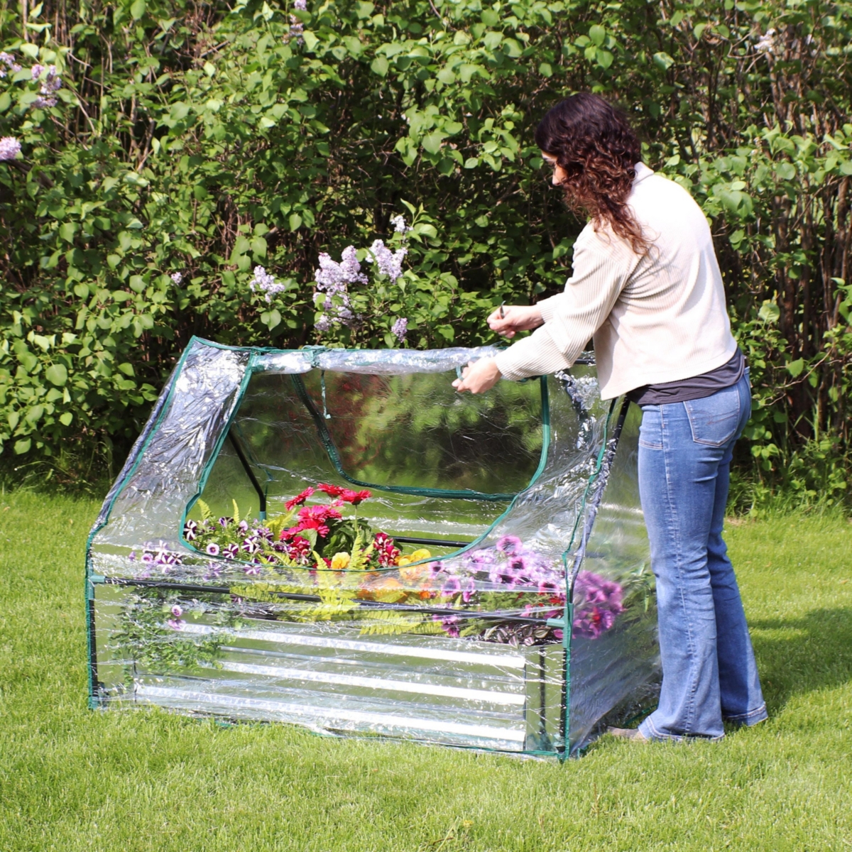 Sunnydaze Decor Galvanized Steel Raised Bed with Greenhouse Kit - x