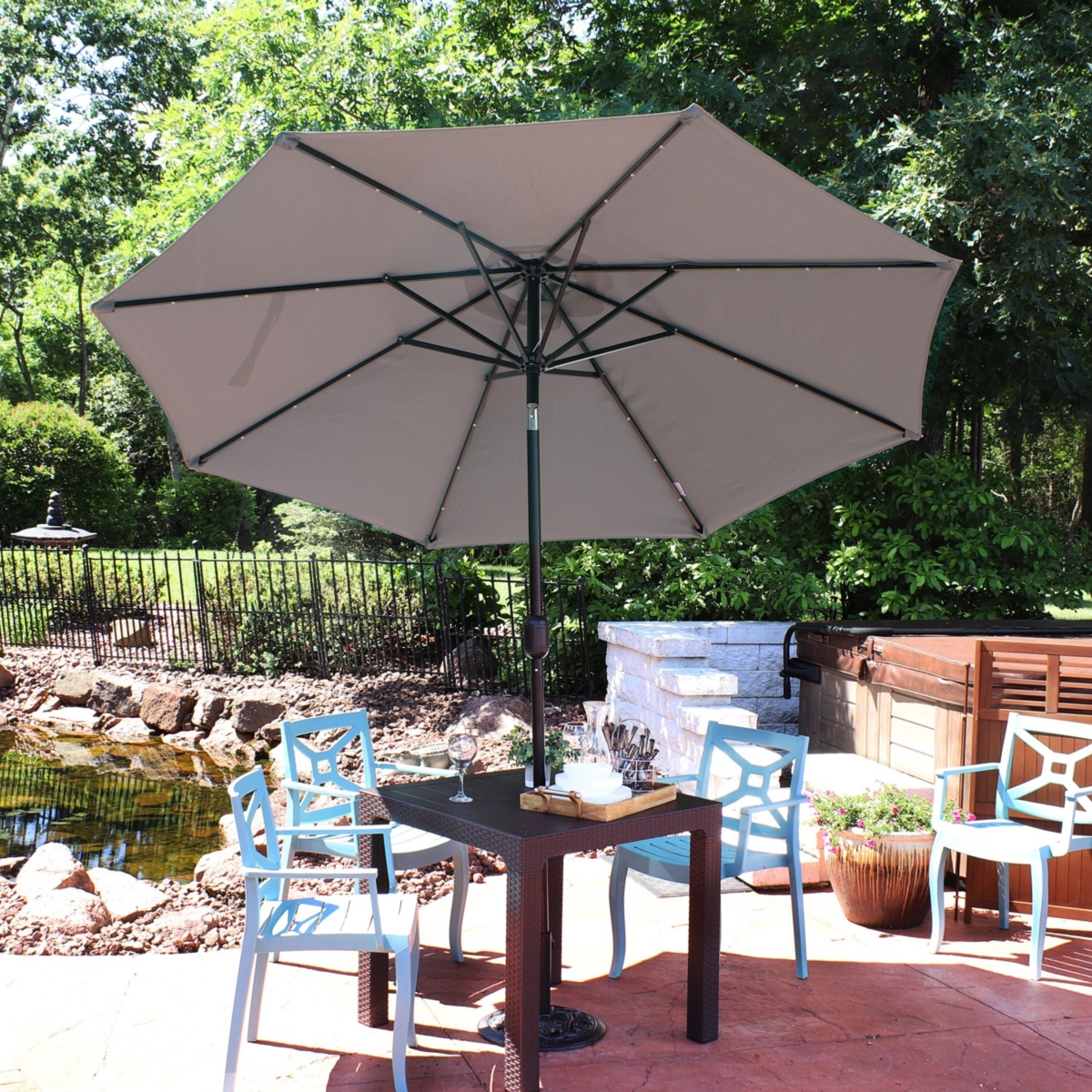 Sunnydaze Decor Solar Aluminum Patio Umbrella with Tilt and Crank - Gray
