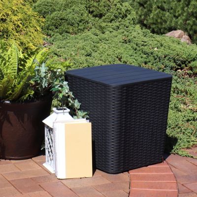 11.5-Gallon Outdoor Deck Box - Weather-Resistant Side Table with Storage for Cushions, Garden Tools, Pool Supplies - Phantom Gray - Faux Rattan