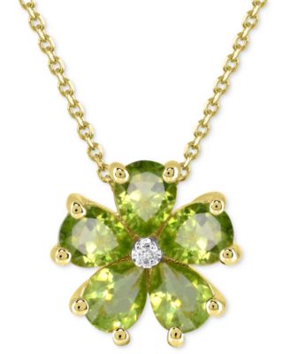 Macy's - Peridot (3-1/2 ct. t.w.) & Diamond Accent Flower 18" Pendant Necklace in 14k Gold-Plated Sterling Silver