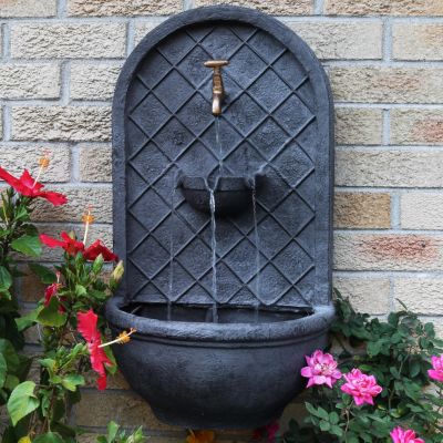 Messina 26-Inch Polystone Outdoor Wall Water Fountain - Electric Submersible Pump - Lead Finish