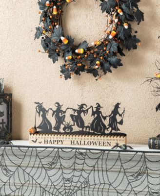 18"L Halloween Wooden Metal Dancing Witch Silhouette Countdown Table Sign