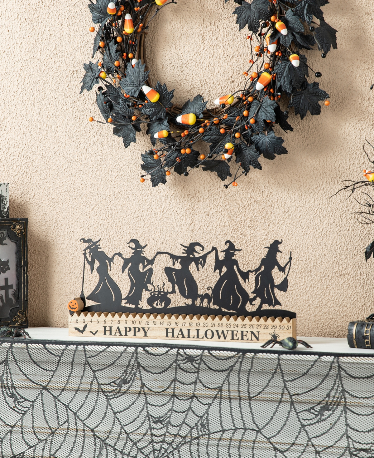 Glitzhome 18"l Halloween Wooden Metal Dancing Witch Silhouette Countdown Table Sign In Multi