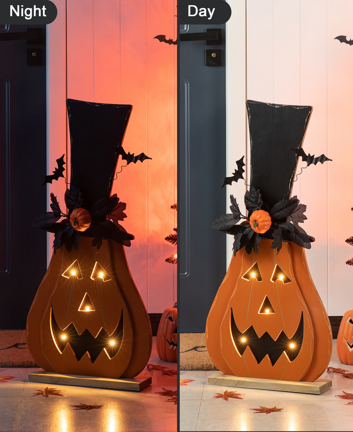 Glitzhome 29.5"h Halloween Lighted Wooden Jack-o-lantern Porch Decor With Floral Timer In Multi