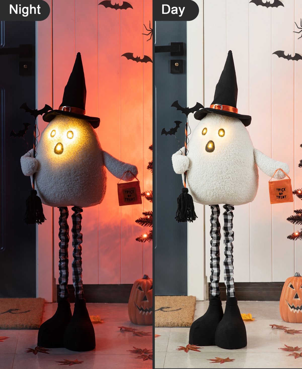 Glitzhome 38"h Lighted Halloween Fabric Ghost Standing Decor, With Telescoping Legs And Timer In Multi
