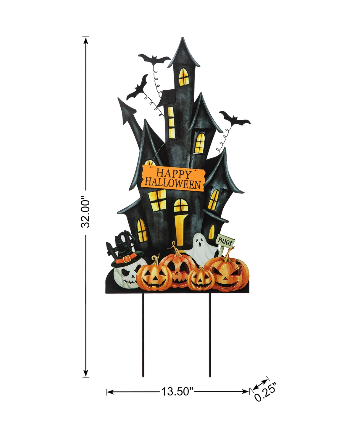Glitzhome 32"h Halloween Metal Haunted House Yard Stake In Multi