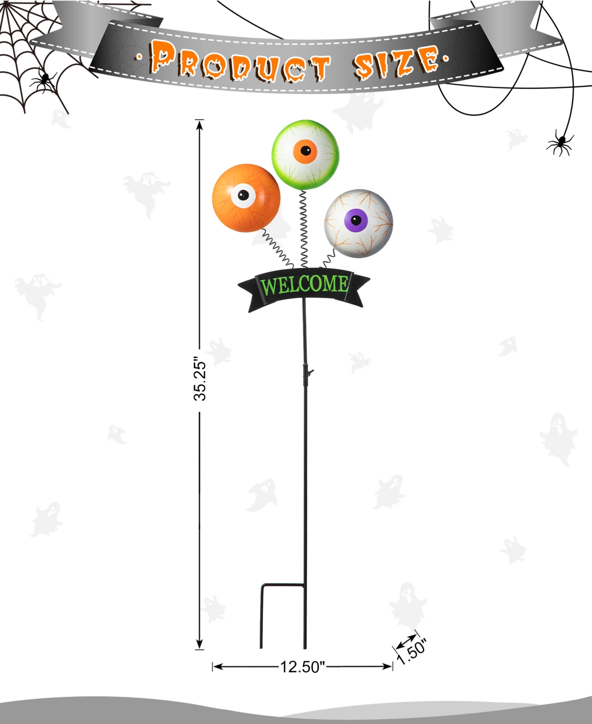 Glitzhome 35.25"H Halloween Metal "Welcome" Spring Eyeballs Yard Stake