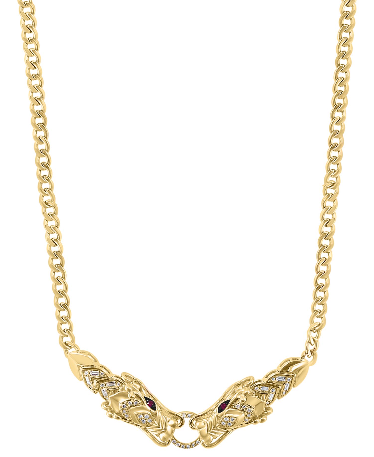 EFFY® Diamond (1/3 ct. t.w.) & Ruby (1/10 ct. t.w.) Two Dragon Head 17" Statement Necklace in 14k Gold