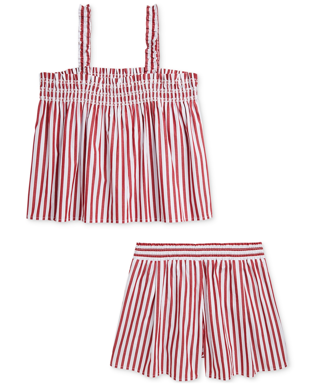 Shop Polo Ralph Lauren Big Girls Striped Cotton Poplin Top & Short Set In Red
