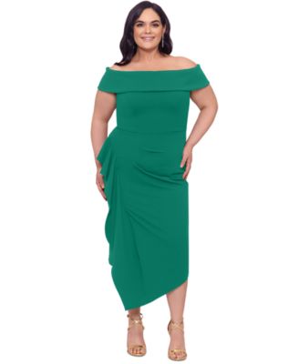 Betsy & Adam - Plus Size Off-The-Shoulder Side-Drape Midi Dress