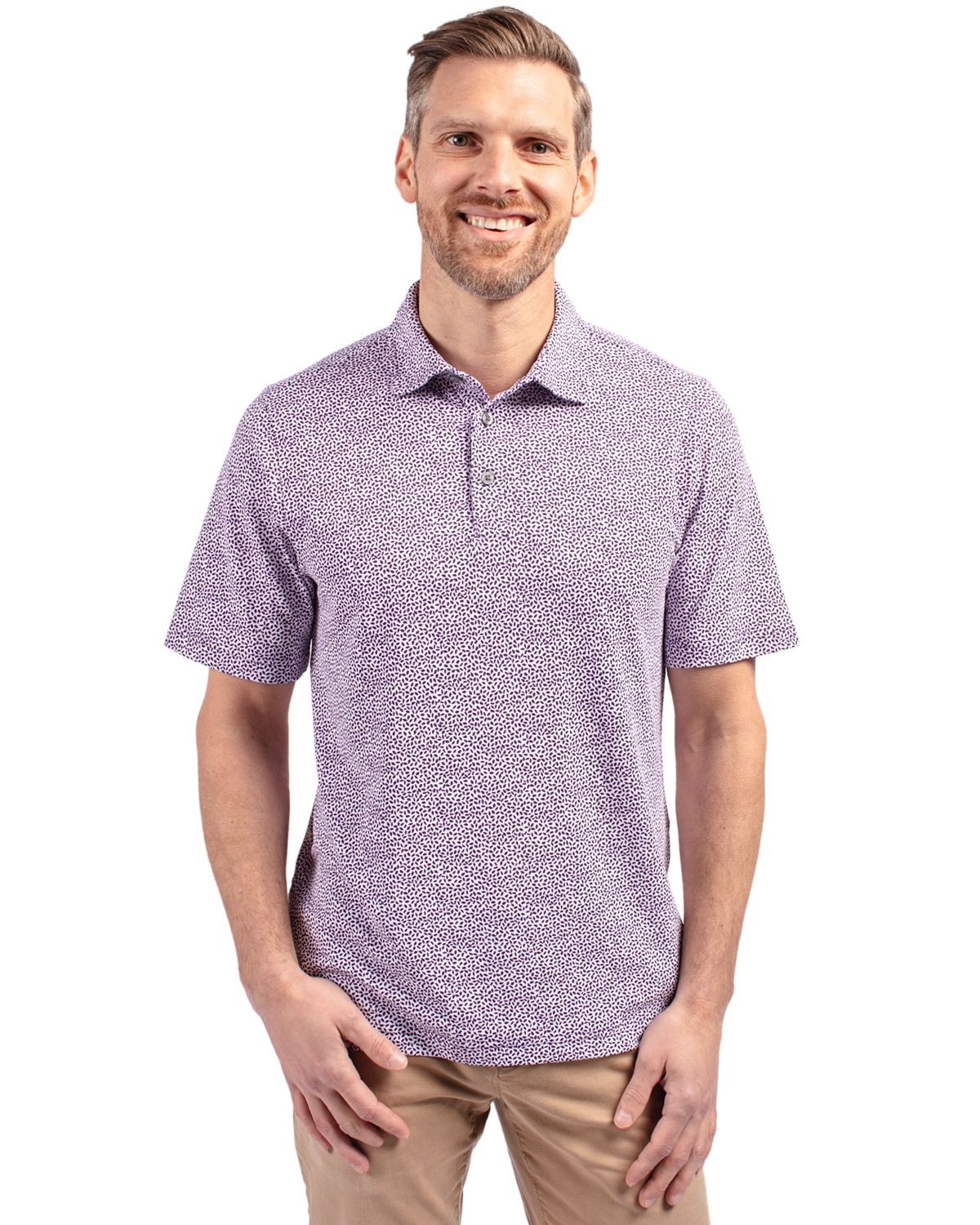 Men's Virtue Eco Pique Botanical Print Recycled Polo Shirt - College purple