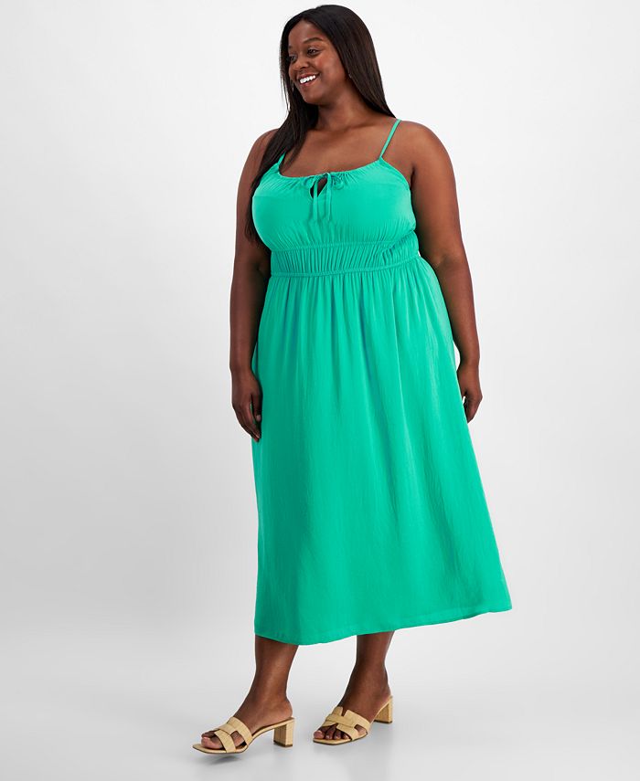 On 34th Trendy Plus Size Tie-Front Strappy Midi Dress, Created for Macy ...