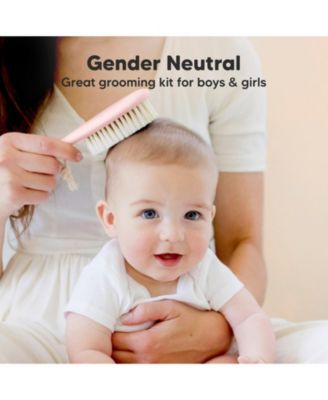 Baby Hair Brush and Comb Set, Oval Wooden Baby Brush Set for Newborns, Infant, Toddler Grooming Kit