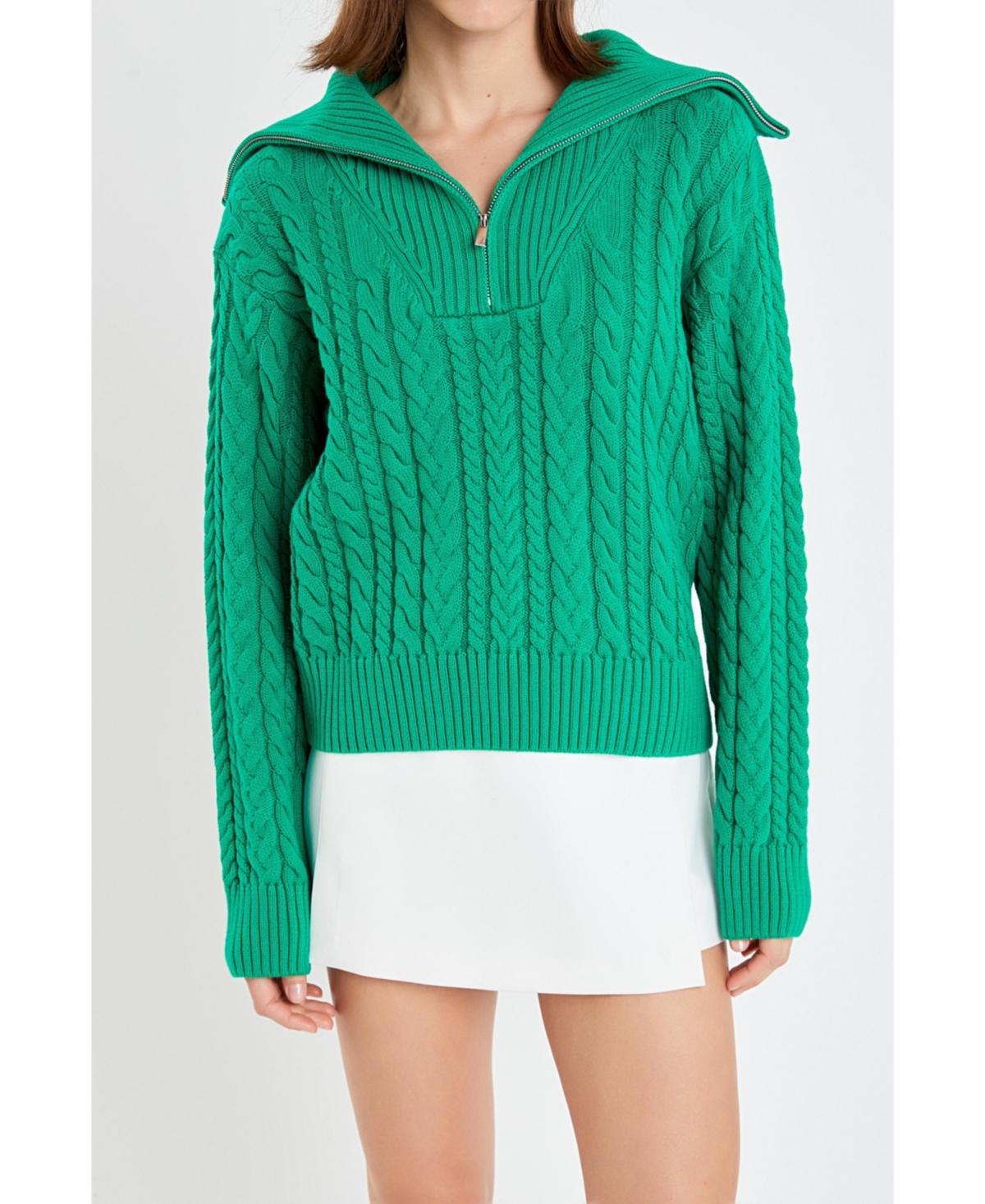 Women's Zip Up Knit Top - Green