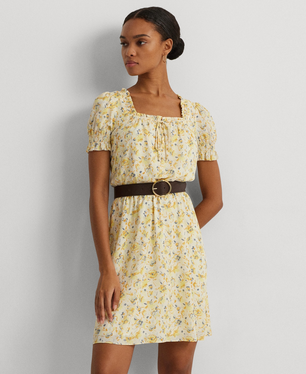 Shop Lauren Ralph Lauren Women's Floral Georgette Puff-sleeve Dress In Cream Multi