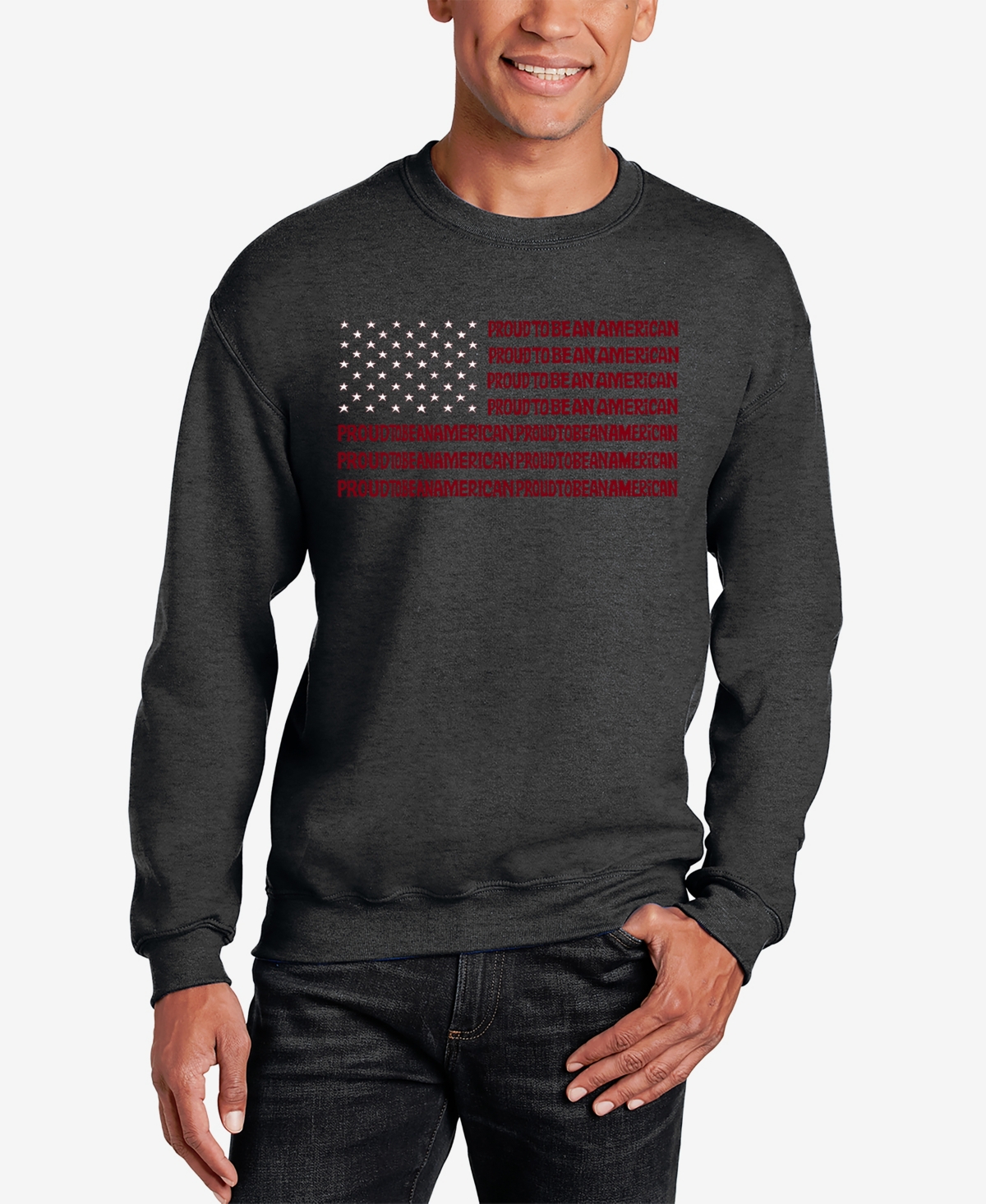 La Pop Art Men's Word Art Usa Flag Crewneck Sweatshirt In Grey