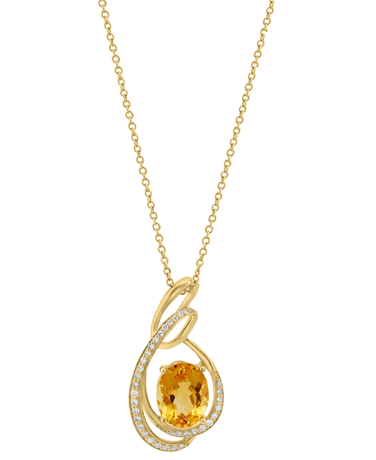 EFFY COLLECTION EFFY CITRINE (3 CT. T.W.) & DIAMOND (1/5 CT. T.W.) SWIRL 18" PENDANT NECKLACE IN 14K GOLD 