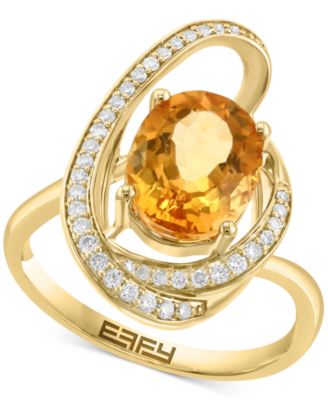 EFFY Collection - Citrine (3-1/10 ct. t.w.) & Diamond (1/5 ct. t.w.) Swirl Ring in 14k Gold