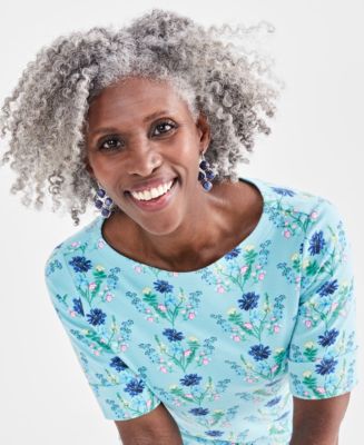 Style & Co Women's Printed Boat-Neck Elbow-Sleeve Top