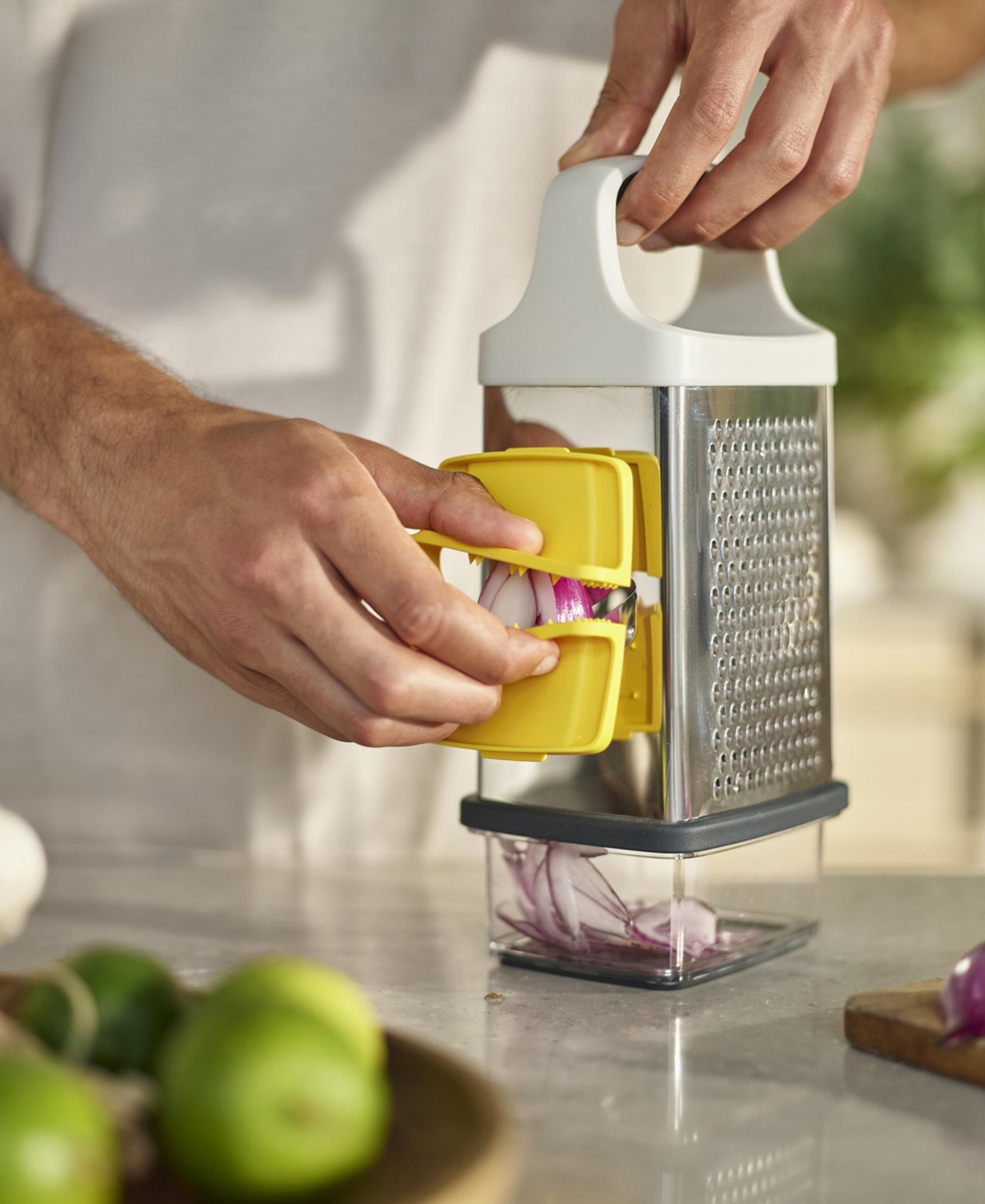 Joseph Joseph Multi-grip Box Grater With Precision Food Grip And Base In White