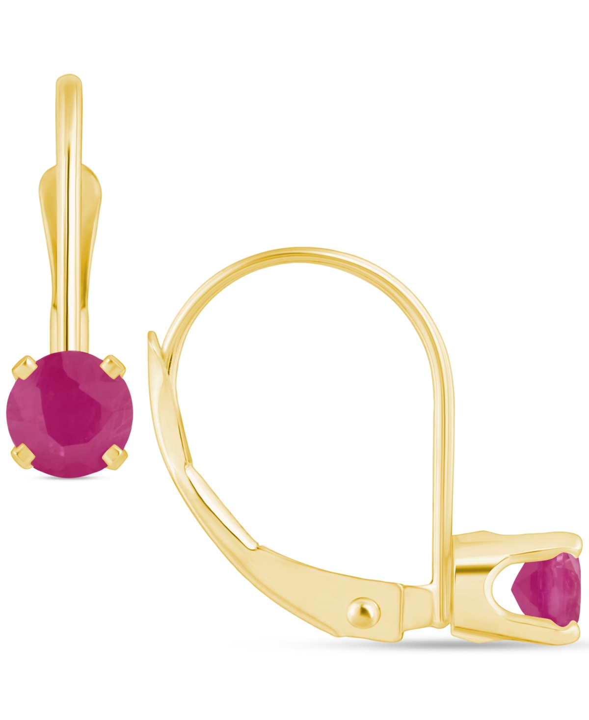 Emerald Solitaire Leverback Earrings (1/2 ct. t.w.) in 14k Gold (Also  Sapphire, & Tanzanite) - Ruby