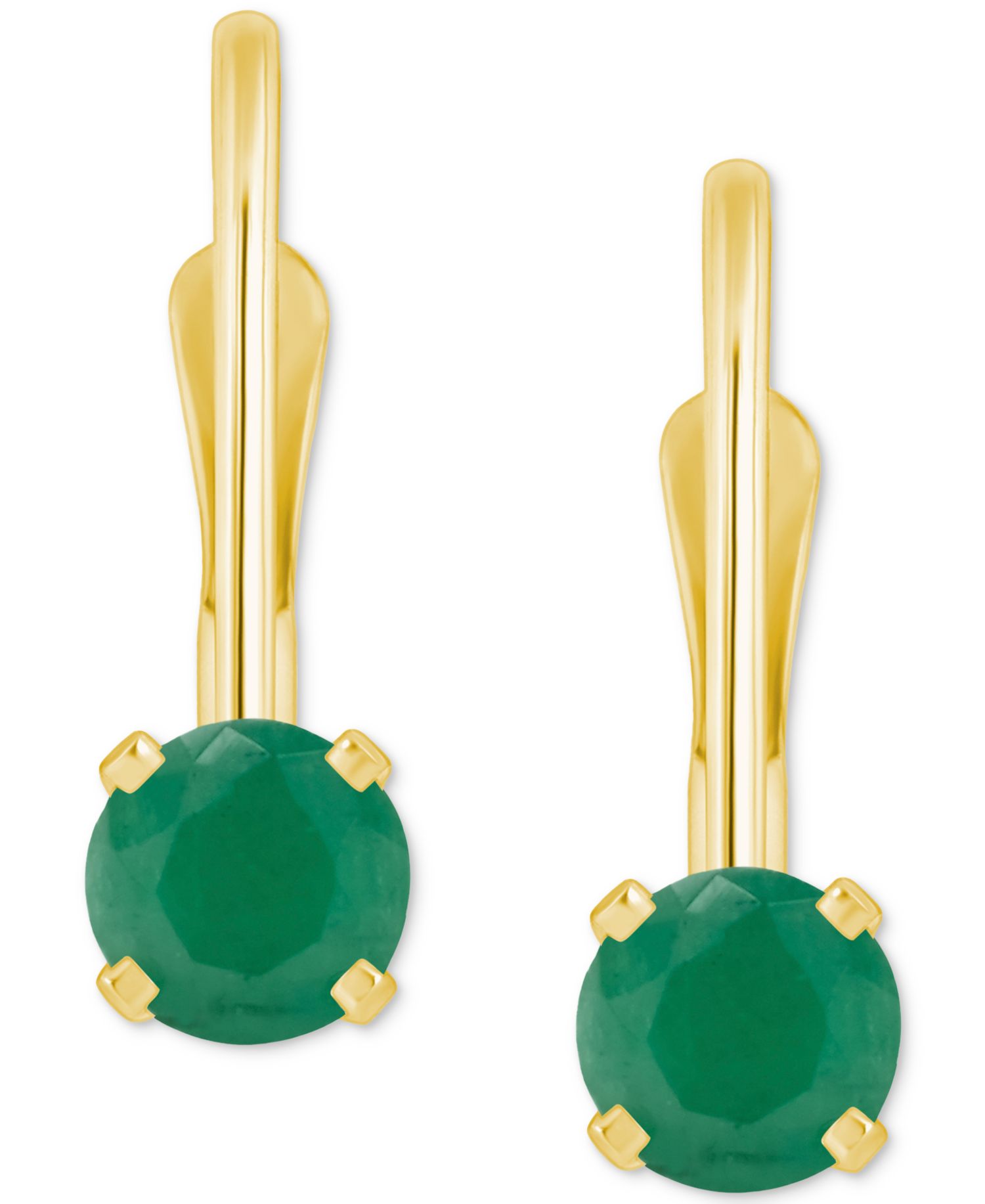Emerald Solitaire Leverback Earrings (1/2 ct. t.w.) in 14k Gold (Also in Ruby, Sapphire, & Tanzanite)