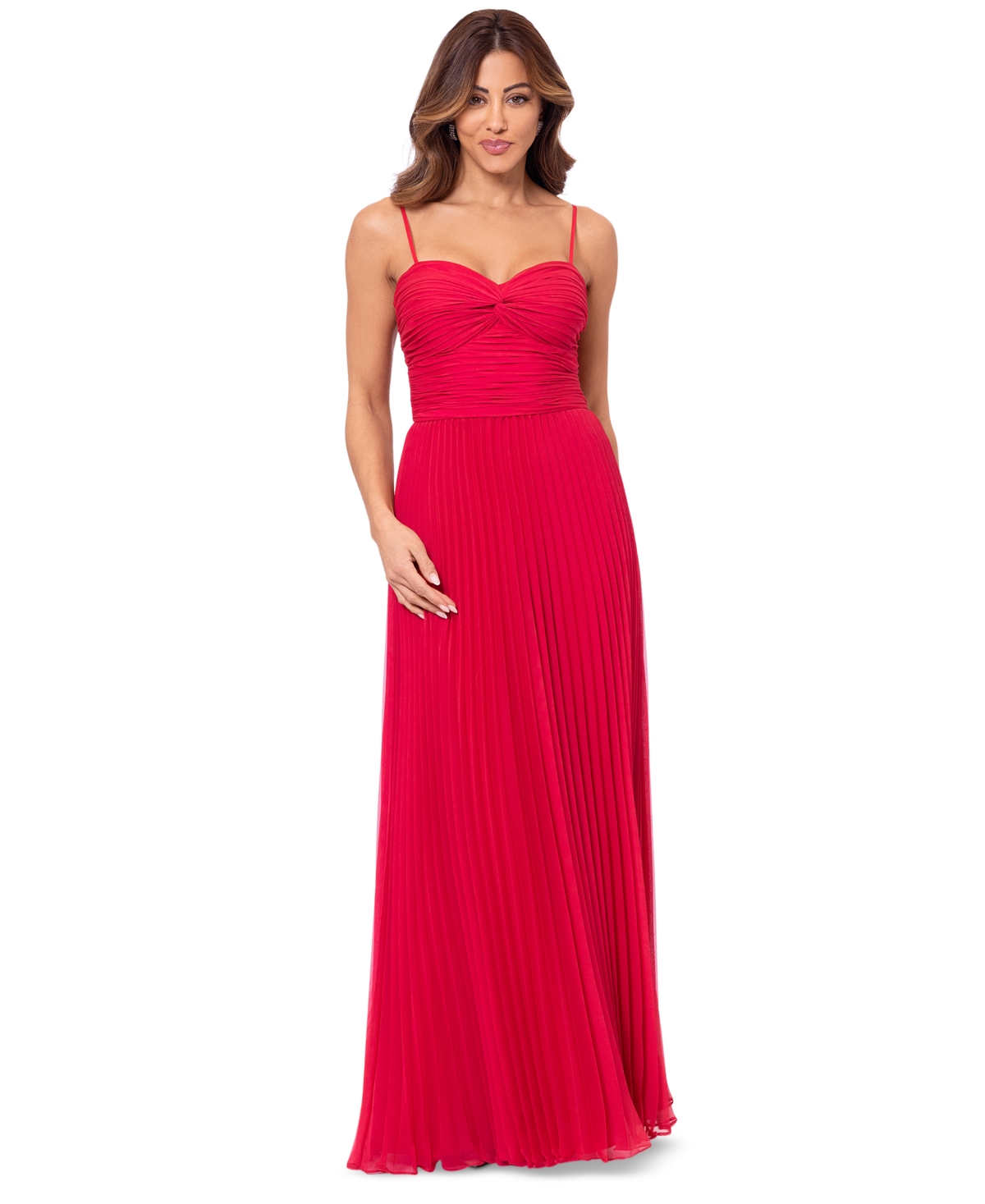 Women's Ruched Pleated Gown - Watermelon