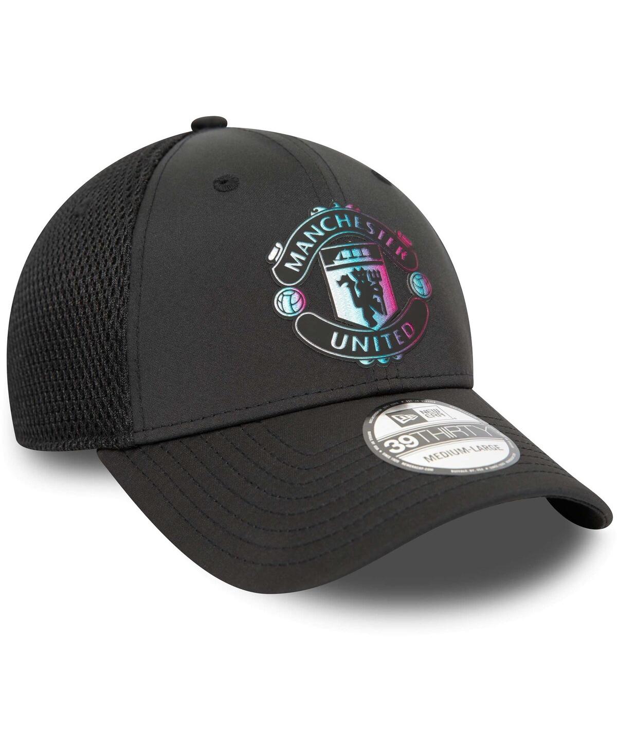 Shop New Era Men's Black Manchester United Holographic 39thirty Flex Hat