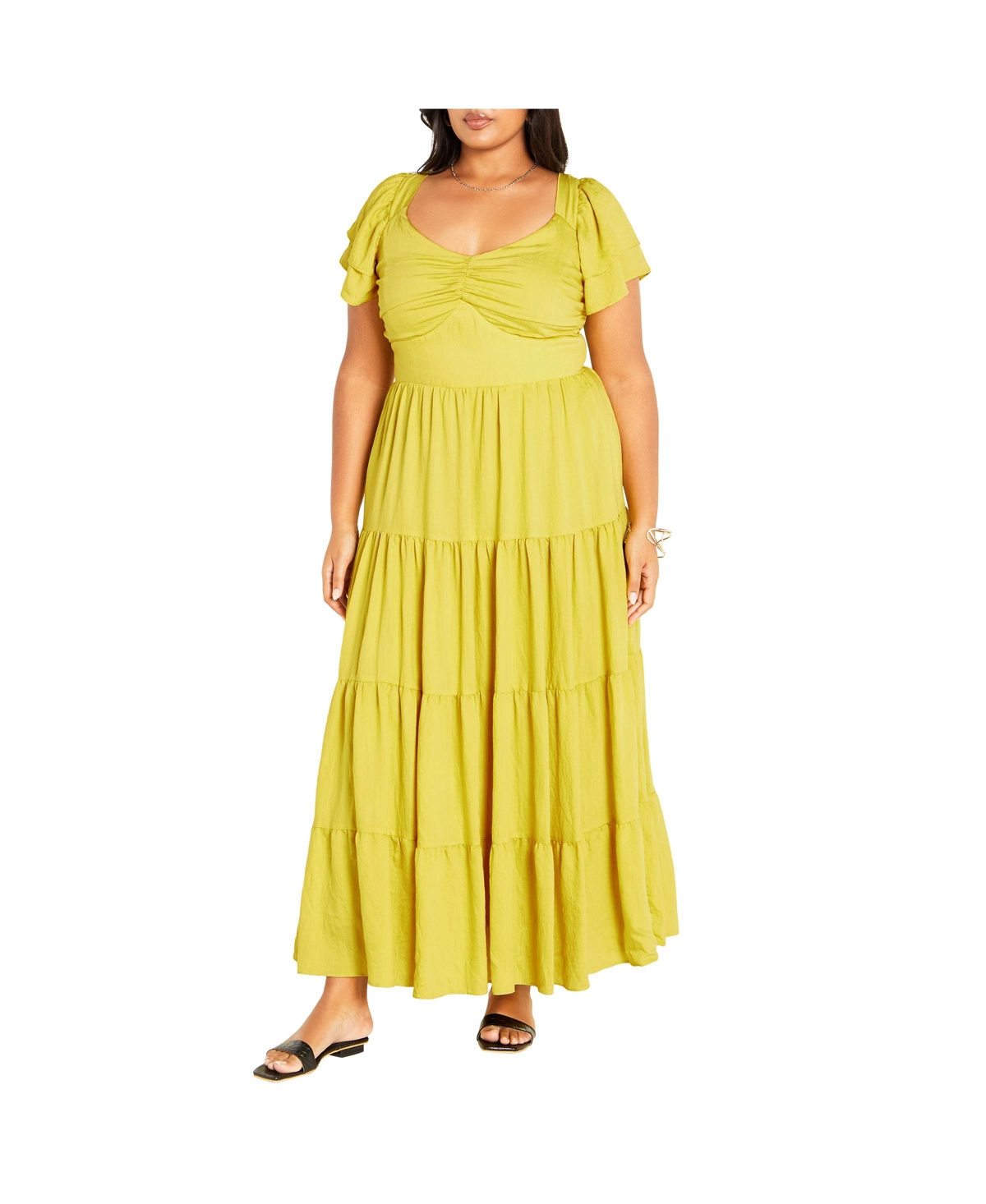 Plus Size Ariella Flutter Sleeves Tier Maxi Dress - Tangerine
