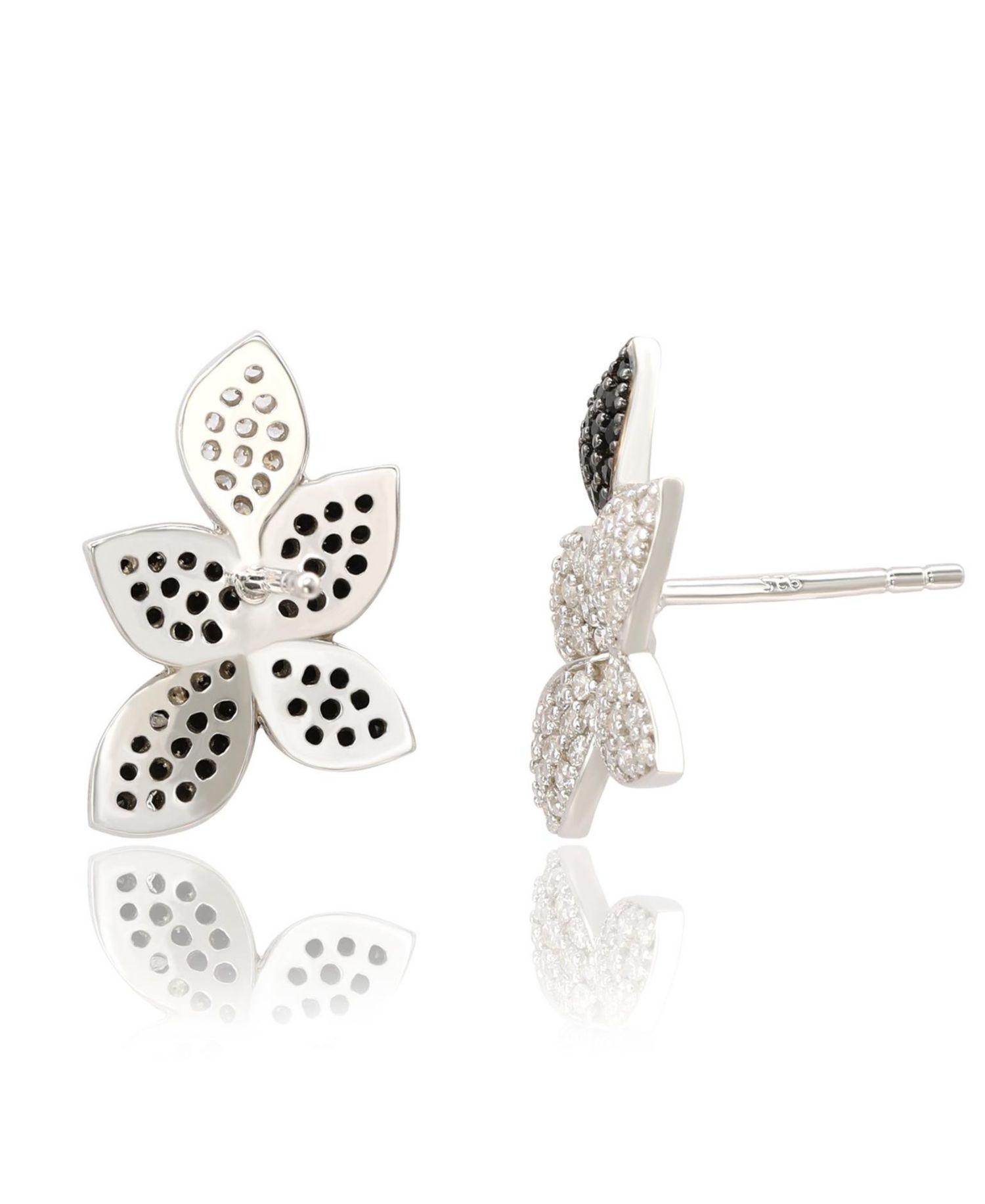 Suzy Levian Sterling Silver Cubic Zirconia Flower Petal Mismatched Studs Earrings