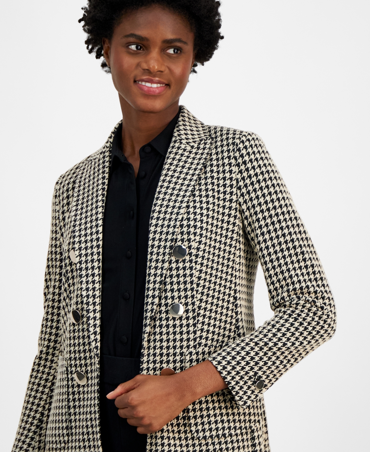 Anne Klein Women's Houndstooth Jacquard Blazer -Anne Black