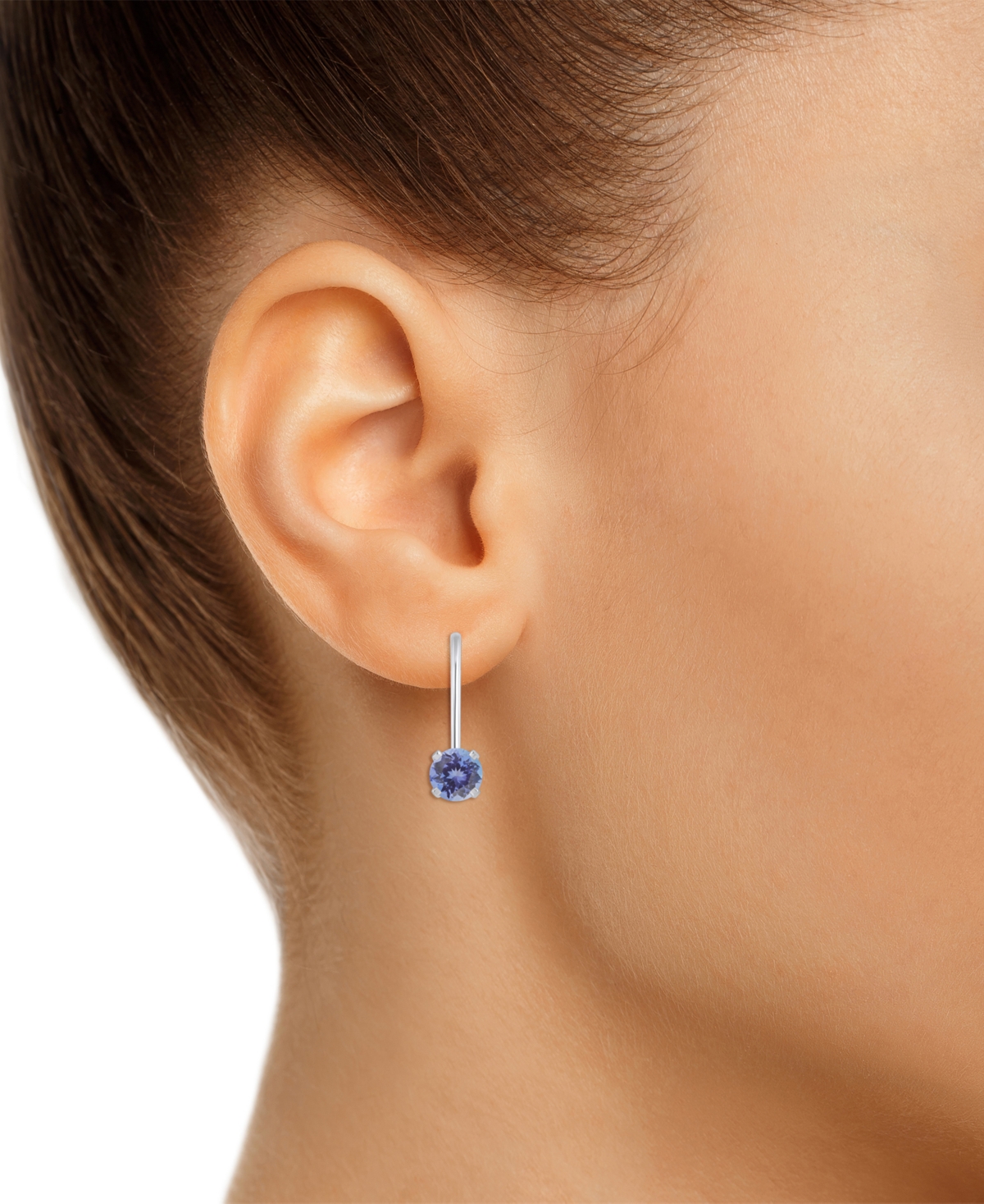 Emerald Solitaire Leverback Earrings (1/2 ct. t.w.) in 14k White Gold (Also in Ruby, Sapphire, & - Tanzanite