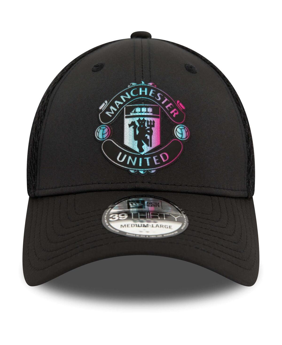 Shop New Era Men's Black Manchester United Holographic 39thirty Flex Hat