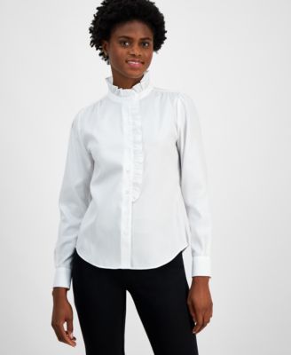 Anne Klein - Women's Ruffled Cotton Blouse