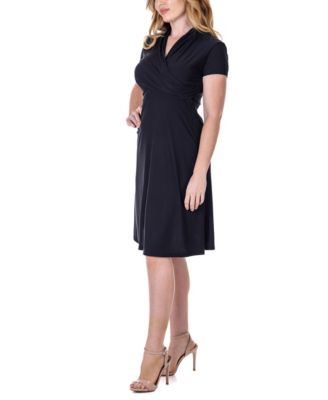 Short Sleeve Knee Length V Neck Rouched Wrap Dress